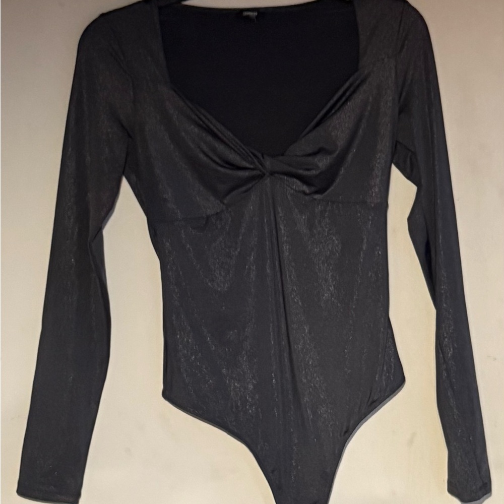 Gray Long Sleeve Tie Front Bodysuit